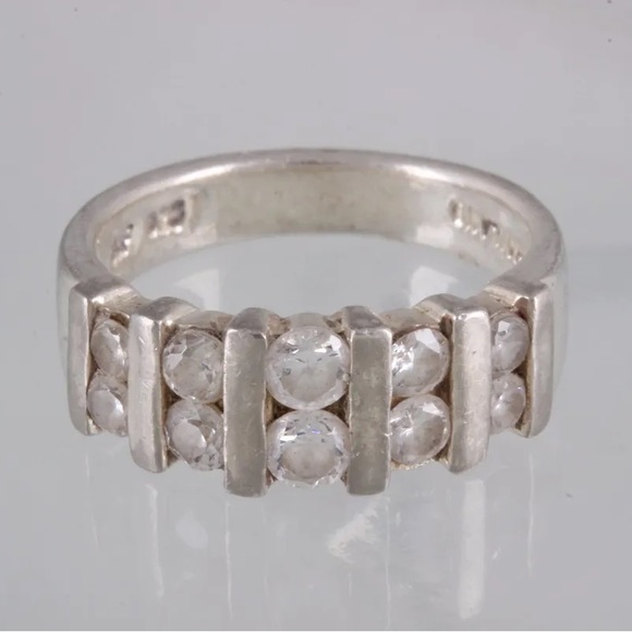 COPY - Vintage Art Deco Cubic Zirconia Eternity Ring Sterling Silve - Size 8 - Picture 2 of 8